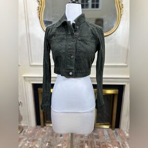 Hollister Cropped Denim Jacket S Snake Print Green Utility‎ Y2K